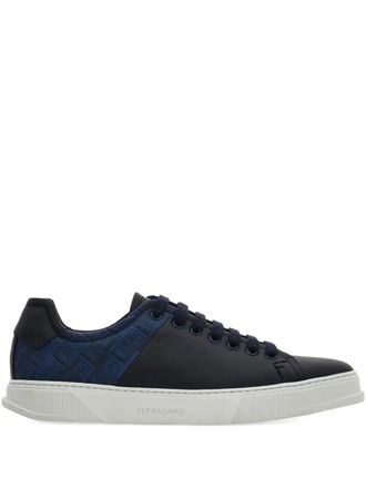 Ferragamo monogram-logo sneakers - men - CALFSKIN/Fabric/Calf Leather/Rubber - 10.5 - Blue