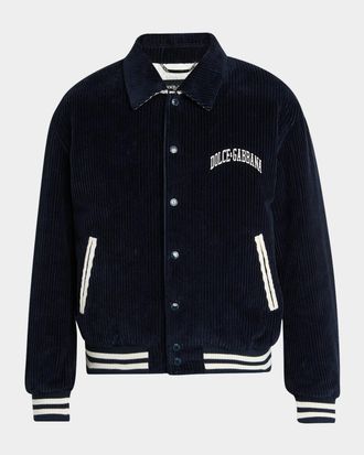 Dolce & Gabbana Mens Corduroy Varsity Logo Jacket
