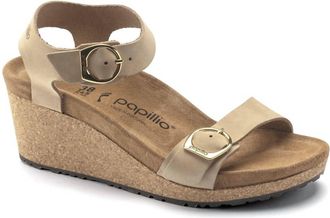 Birkenstock Womens Soley Leather Wedge Sandal In Sandcastle
