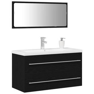 Berkfield Home Stylish Bathroom Sink Cabinet with Built-in Basin Black Oak Engin