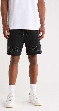 Purple Beaded Logo French Terry Shorts in Black at Nordstrom, Size X-Small