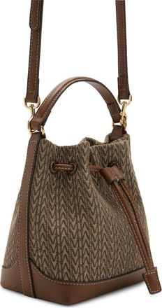 Mango Small Logo Jacquard Bucket Bag in Chocolate at Nordstrom