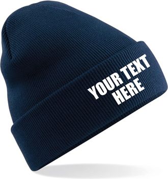Generic Personalised New Embroidered Beanies Workwear Knitted Beanie Hat Custom Beanie Workwear Your Text Logo Embroidery (FrenchNavy)