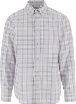 Off-white Checkered Cotton Shirt with Classic Collar and Adjustable Cuffs