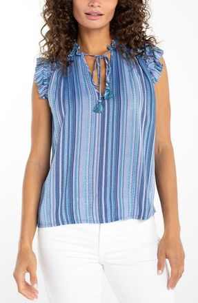 Liverpool Ruffle Flutter Sleeve Top in Chambry/Teal Mlt at Nordstrom, Size X-Small P