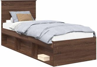 vidaXL Estructura De Cama Con Cabecera Roble Marr&oacute;n 75 X 190 Cm Vidaxl