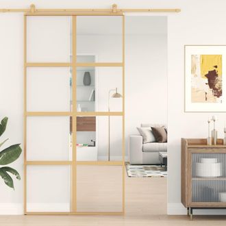 vidaXL Vidaxl - Puerta Corredera Dorada De Vidrio Esg Transparente Y Aluminio
