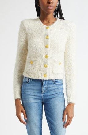 L'agence Una Crop Eyelash Tweed Cardigan in Ivory/Gold Lurex Multi at Nordstrom, Size Xx-Small