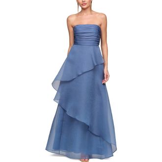 JS Collections Amica Strapless Organza Gown in Azure Blue at Nordstrom, Size 12