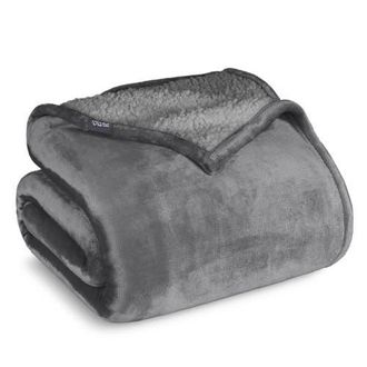 Bare Home Reversible Plush Fleece Blanket in Grey/grey at Nordstrom, Size King