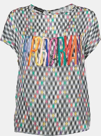 Emporio Armani Black Geometric Print Silk Embroidered Top