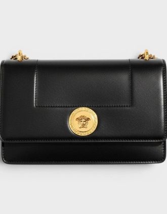 Versace Womens Logo Medusa Shoulder Bag Leather Black Gold Tone - Size: O/S