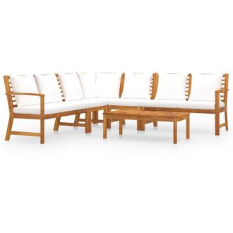 vidaXL 6 Pcs Conj. Jard&iacute;n De Sal&oacute;n Con Coj&iacute;n Crema De Color Acacia Masiva