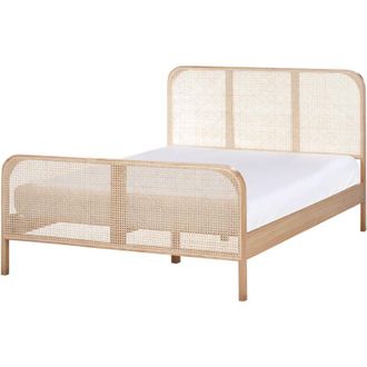 Beliani Cama Con Somier Moderna Cabecero Con Trenza Vienesa Madera De Pino Marr&oacute;n Claro 140 X 200 Cm Gonfaron