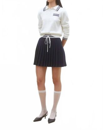 Suncoo Falda Short Two-Tone Pleated Mini Skirt In Deep Blue