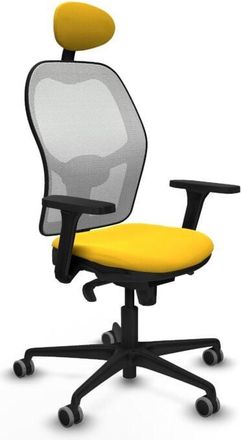 Piqueras y Crespo Piqueras Y Crespo - Jorquera Sincro Malla Blanca Similpiel Amarillo Brazos 3d Base Nailon Cabecero Fijo Ruedas 65mm Engomada