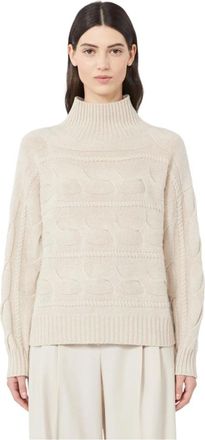 Max Mara Turtlenecks, female, White, Size: M H&oslash;jhalset striktr&oslash;je i uld og cashmere