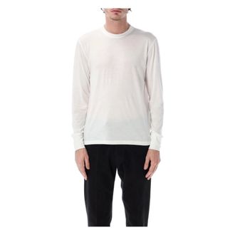 Tom Ford Tops, Heren, Wit, M, Katoen, Lyocell Katoen T-Shirt met Ronde Hals