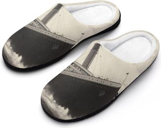 Generic Vintage Titanics Ship Mens House Slippers Memory Foam Washable Cotton Slip on Home Shoes