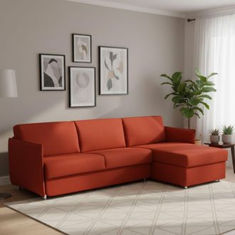 Dmora Dmora - Sof&aacute; Cama Con Pen&iacute;nsula Sumirago, Sof&aacute; Esquinero Convertible Para Sal&oacute;n, Acolchado, Desenfundable, 100% Made In Italy, 260x160 H90 Cm, Naranja