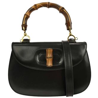 Gucci Vintage Convertible Bamboo Top Handle Leather Black Leather Handbag (Pre-Owned)