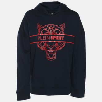 Plein Sport Plein Sport Navy Blue Jersey Tiger Print Hoodie