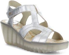 FLY London Yotu Platform Wedge Sandal in 001 Silver Idra at Nordstrom Rack, Size 6-6.5Us / 37Eu