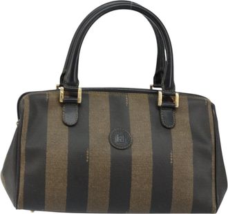 Fendi Vintage Pequin Boston Bag Coated Canvas Black Canvas Bag (Pre-Owned)