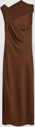 Reiss Womens Dark Brown Satin Draped Open-Back Dress, Size: 14