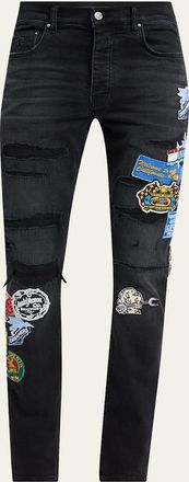 Amiri Mens Patchwork Slim-Fit Distressed Jeans