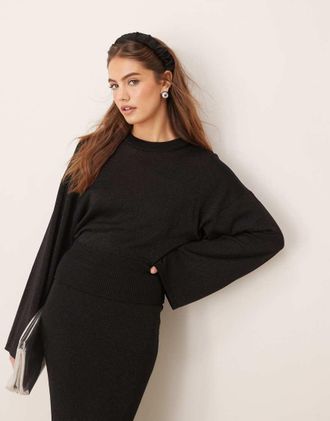 Gina Tricot Gina Tricot metallic fine knit sweater with wide sleeves in black - part of a set