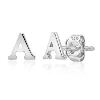 MAX + STONE 14k Yellow or White Gold Small Script Initial Letter Stud Earrings