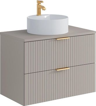 Vente-Unique Mueble de ba&ntilde;o suspendido con lavabo redondo para apoyar - Beige - 80 cm - ZEVARA
