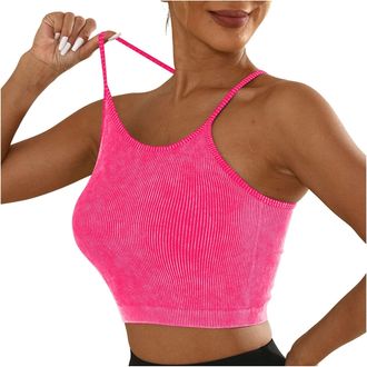Generic Women Bras Sports Bras for Women Knit Padded Push Up Comfort Racerback Spaghetti Thin Strap Workout Yoga Gym Fitness Tops (S) Hot Pink