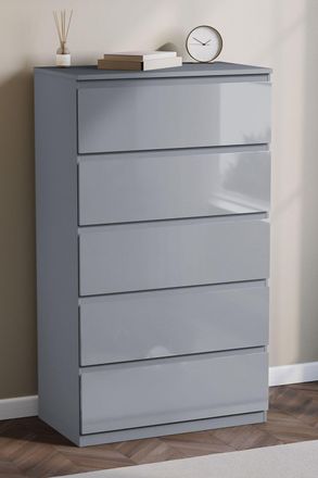 Home Discount Vida Designs Glinton HIGH GLOSS 5 Drawer Chest of Drawers Storage Bedroom Furniture in Grey