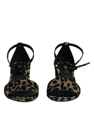 Dolce & Gabbana Gold Leopard Ankle Strap Heels Sandals Womens Shoes