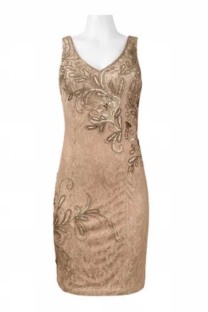 Sue Wong Bodycon Embellished Lace Dress In Taupe