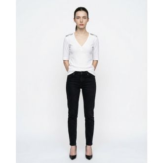 Brunello Cucinelli White Ribbed V-Neck Shirt, Size X-Large