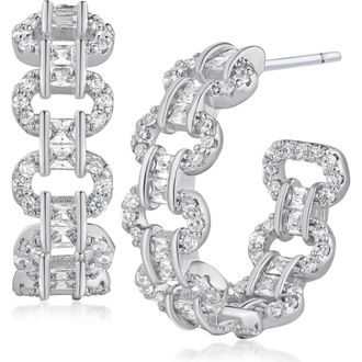 Kenneth Jay Lane Pav&eacute; Cubic Zirconia Chain Hoop Earrings in Rhodium Plated at Nordstrom