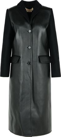 Marni Black Lear And Virgin Wool Coat
