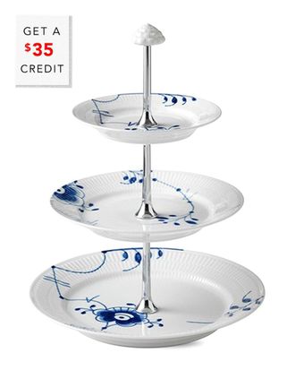 ROYAL COPENHAGEN Blue Fluted Mega 3 Tier Etagere With $35 Credit