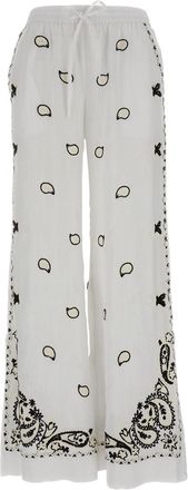 P.A.R.O.S.H. Wide Leg Linen Trousers with Delicate Embroidery