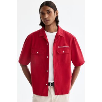H&M Relaxed-fit short-sleeved utility shirt in Bright Red/garment District at Nordstrom, Size Large