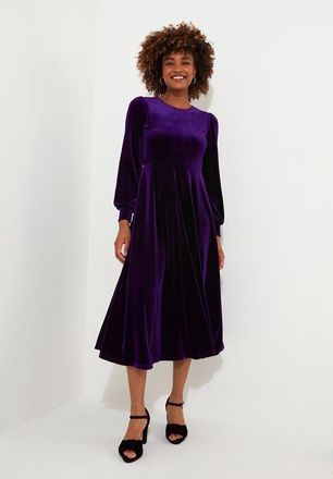 Joe Browns Crew Neck Velvet Midi Dress in Midnight Violet at Nordstrom, Size Small
