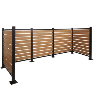 Hhg [nunca Usado] Valla Para Contenedores De Basura De Aluminio Hhg-567, Revestimiento Para Contenedores De Basura, Aspecto De Madera, Ampliable, 130 X 30