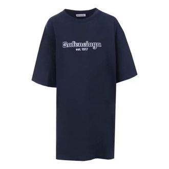 Balenciaga EST. 1917 Oversized Cotton T-Shirt Dark Blue 583218TFV44