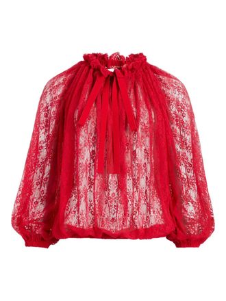 Patou lace drawstring top - women - Cotton/Polyamide/Viscose - S - Red
