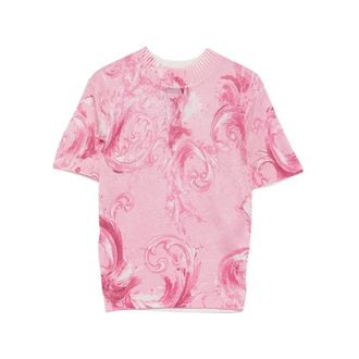 Versace Jeans Couture Round-neck Knitwear, female, Pink, Size: L Printed Viscose Knit T-Shirt