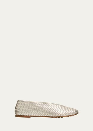 Bottega Veneta Laminated Intrecciato Leather Ballerina Flats