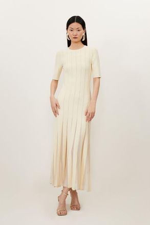 Karen Millen Petite Knit Full Skirt Midi Dress in Cream at Nordstrom, Size X-Small P